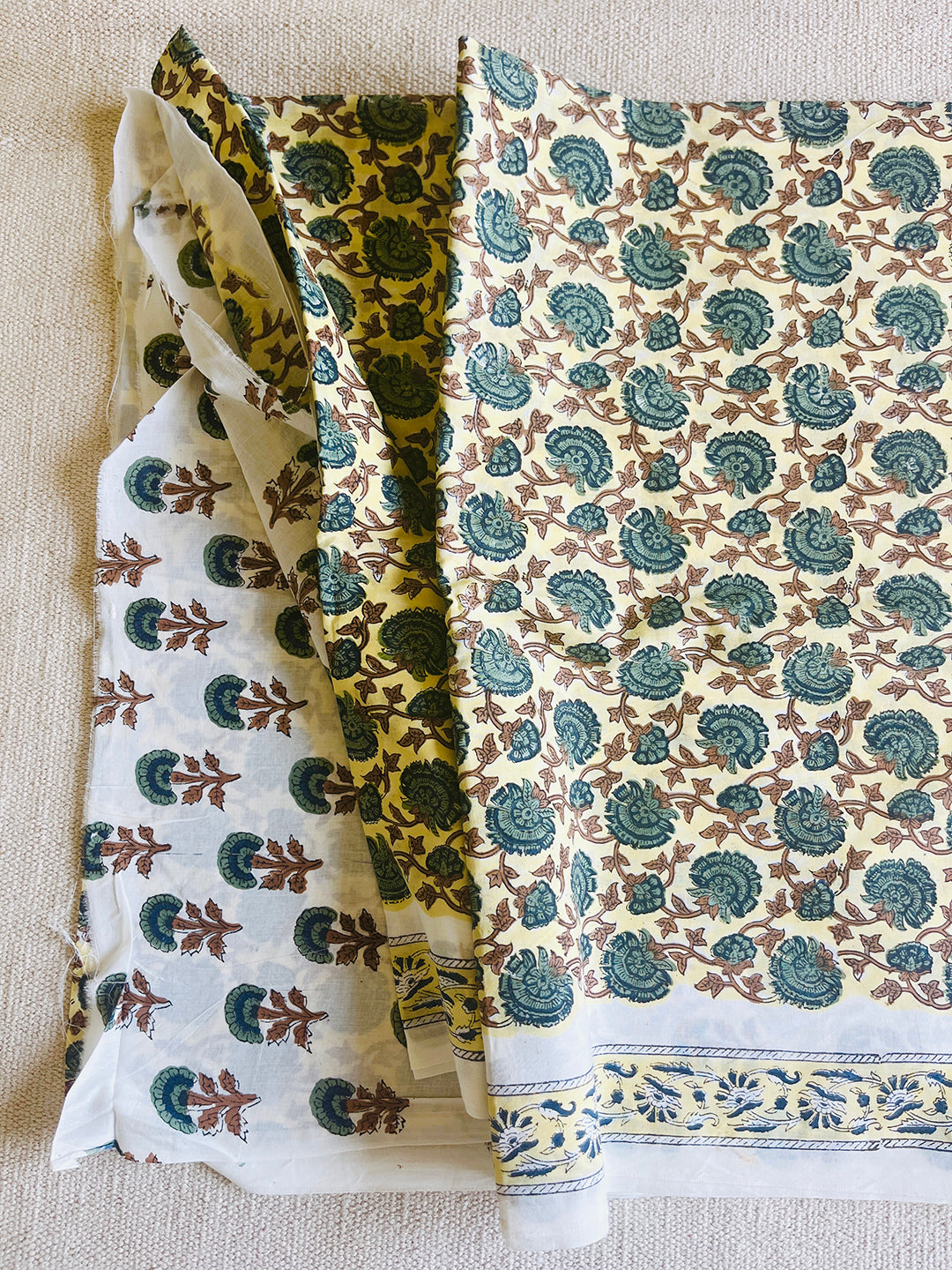 UNSTITCHED COTTON SUIT & KOTA DUPATTA LIME YELLOW