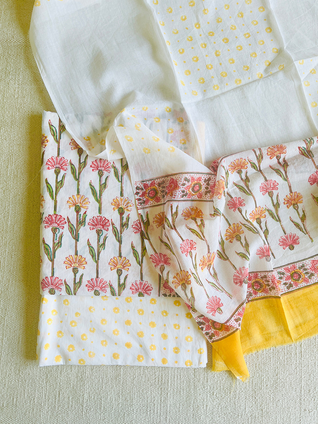 UNSTITCHED COTTON SUIT "BRING-ME-FLOWERS" OFF-WHITE