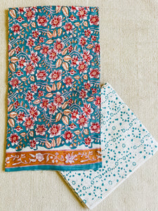UNSTITCHED COTTON SUIT TEAL ALLOVER JAAL