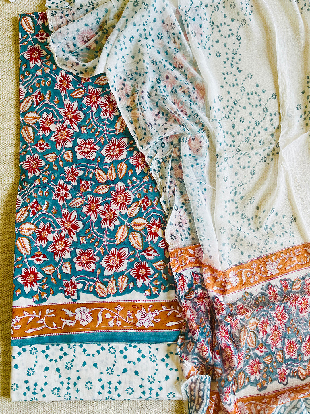 UNSTITCHED COTTON SUIT TEAL ALLOVER JAAL