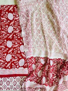 UNSTITCHED RED& WHITE COTTON SUIT
