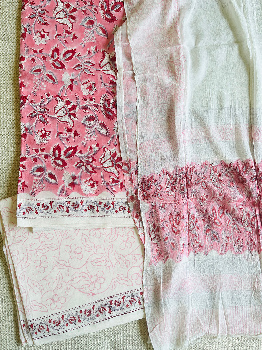 UNSTITCHED CHERRY BLOSSOM COTTON SUIT