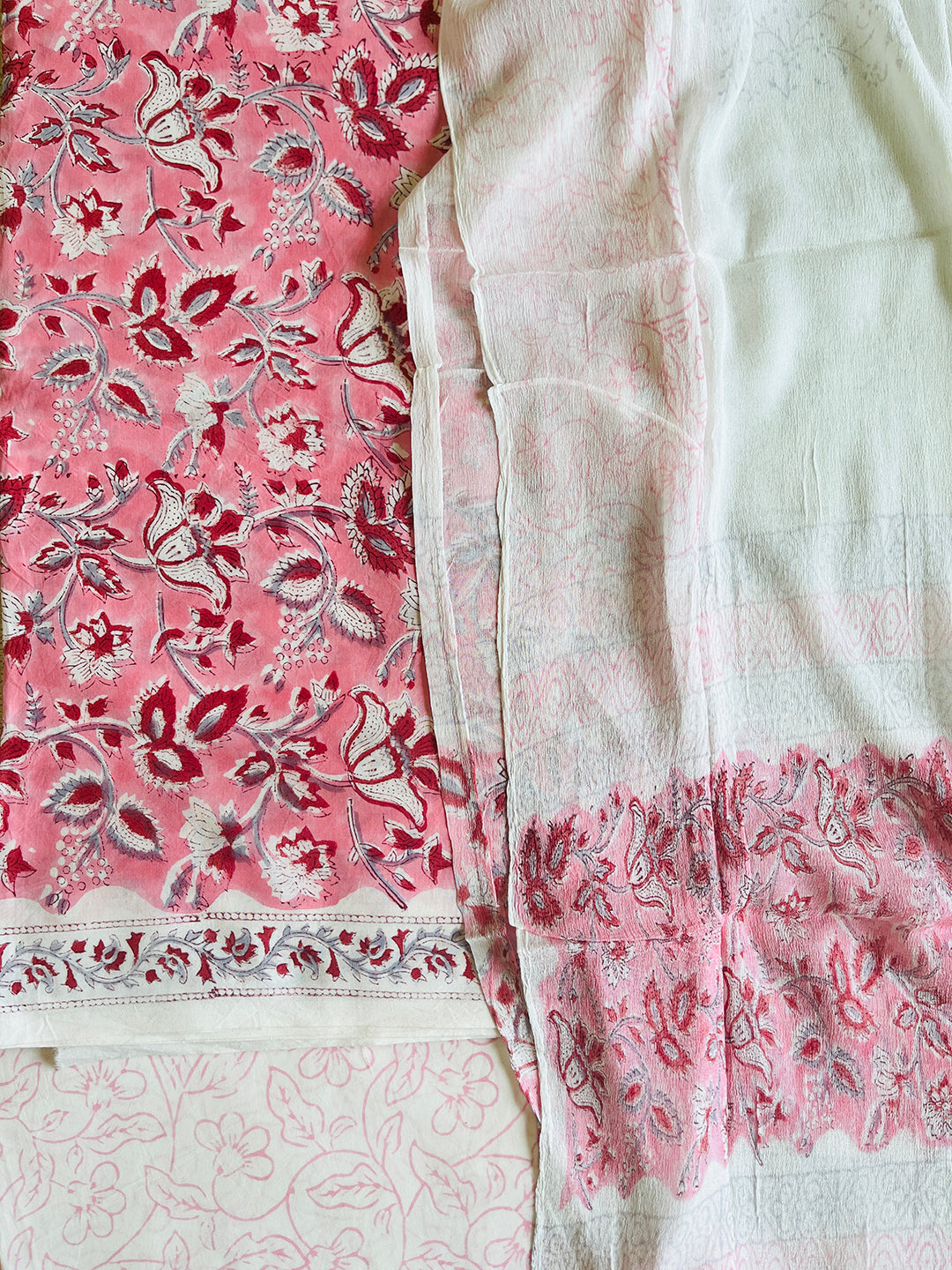 UNSTITCHED CHERRY BLOSSOM COTTON SUIT