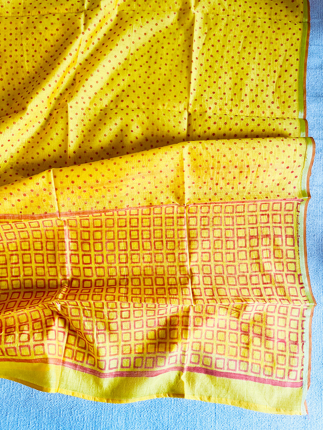 CHANDERI YELLOW DOTS & SQUARE PRINT DUPATTA