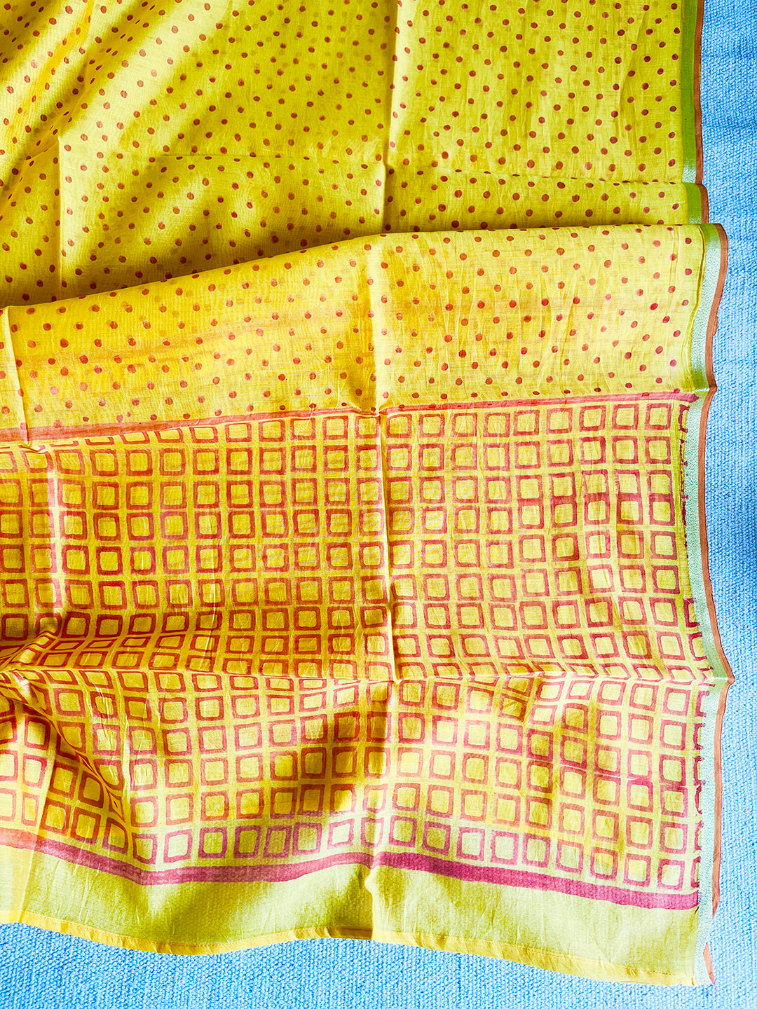 CHANDERI YELLOW DOTS & SQUARE PRINT DUPATTA