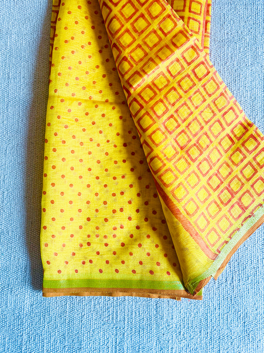 CHANDERI YELLOW DOTS & SQUARE PRINT DUPATTA