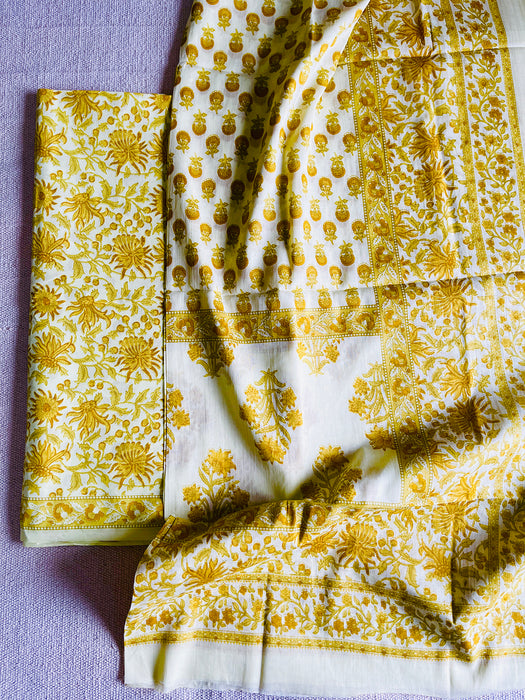 UNSTITCHED SUIT COTTON LIME YELLOW