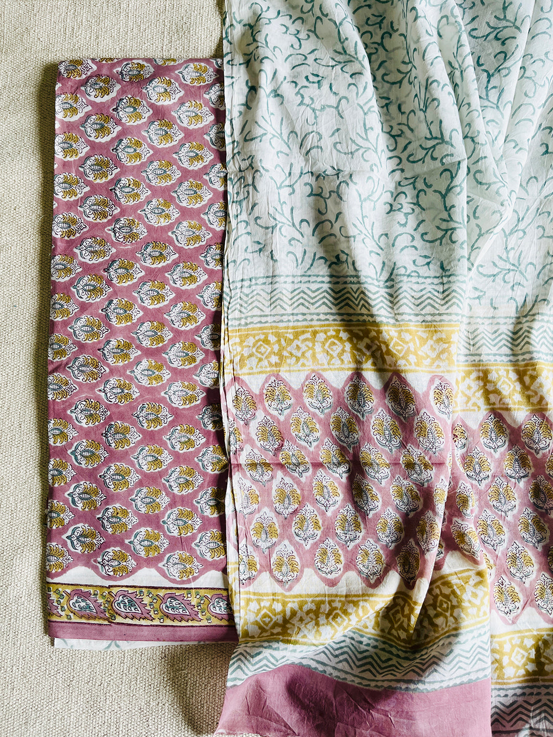 UNSTITCHED COTTON SUIT OPERA-MAUVE