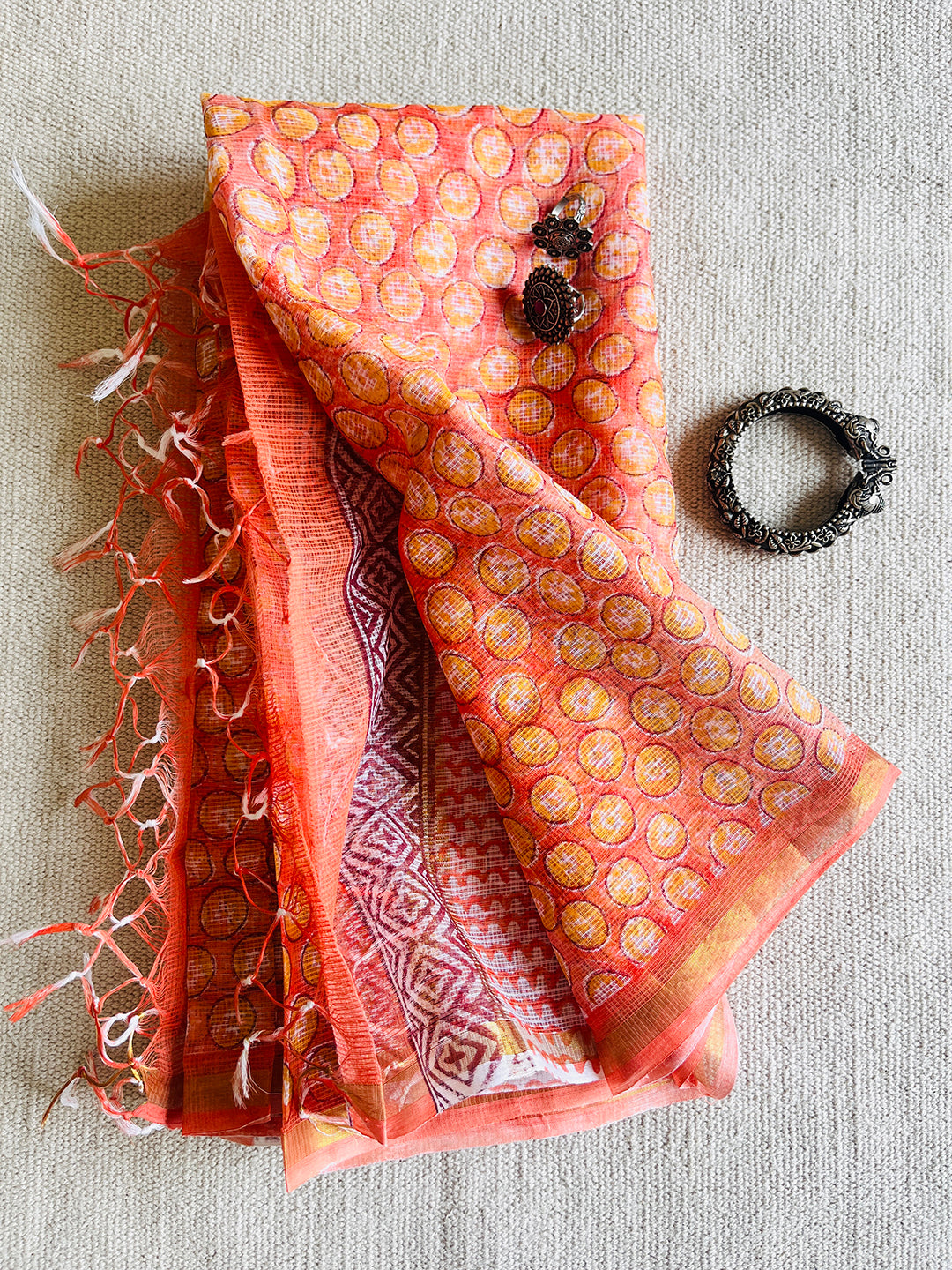 KOTA  DORIA ORANGE-PEACH DUPATTA