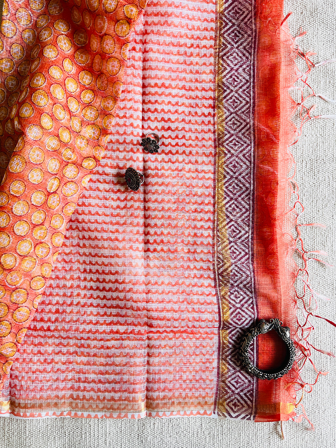 KOTA  DORIA ORANGE-PEACH DUPATTA