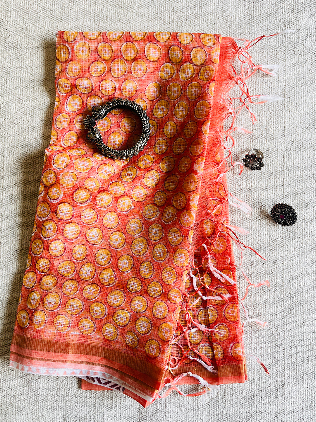 KOTA  DORIA ORANGE-PEACH DUPATTA