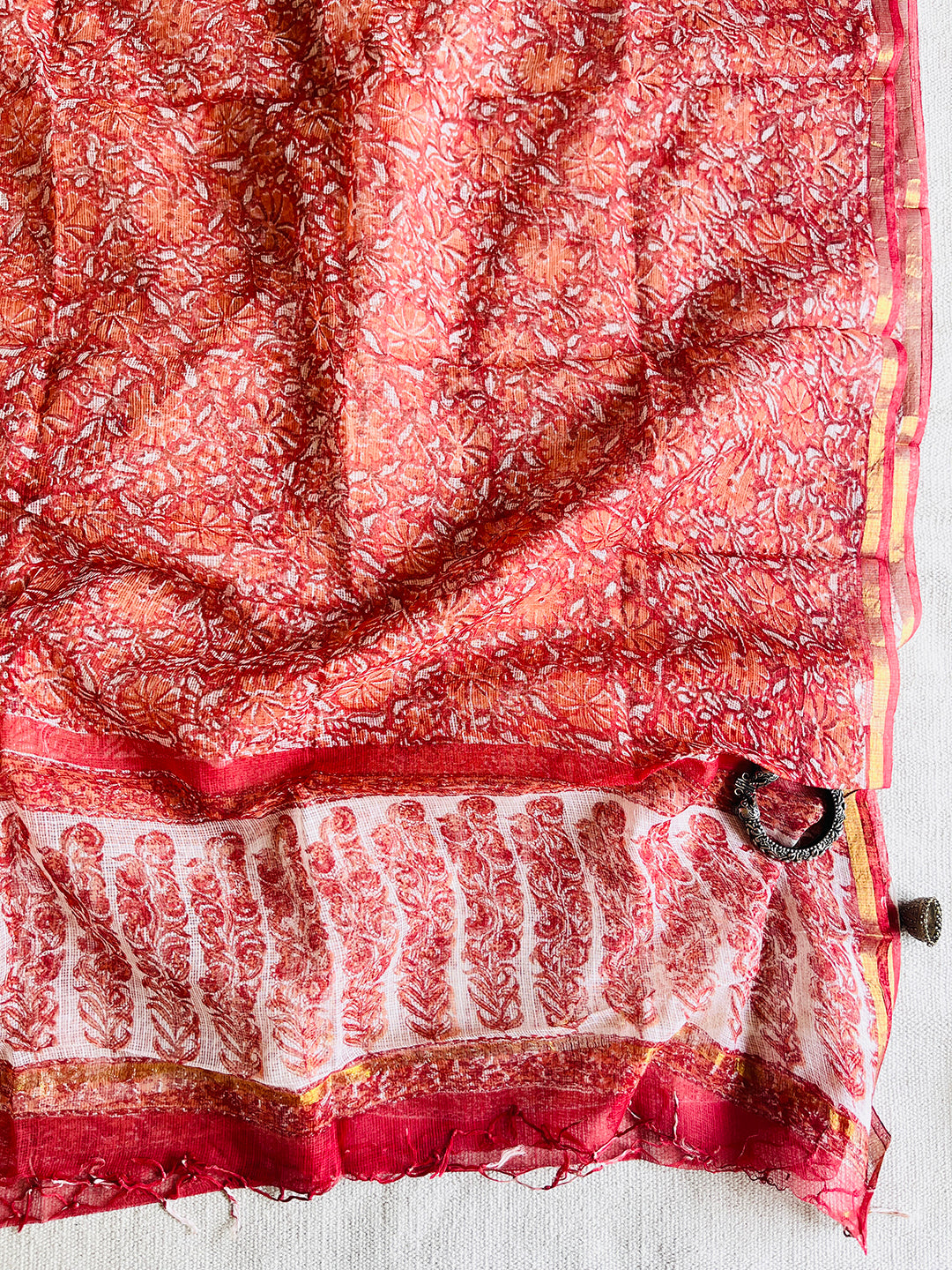 KOTA  DORIA RUST-ORANGE FLORAL JAAL DUPATTA