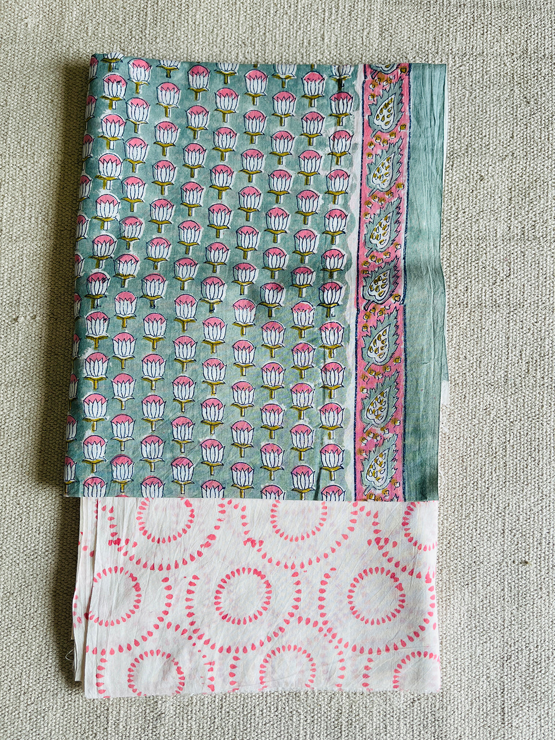 UNSTITCHED COTTON SUIT TOPAZ & PINK
