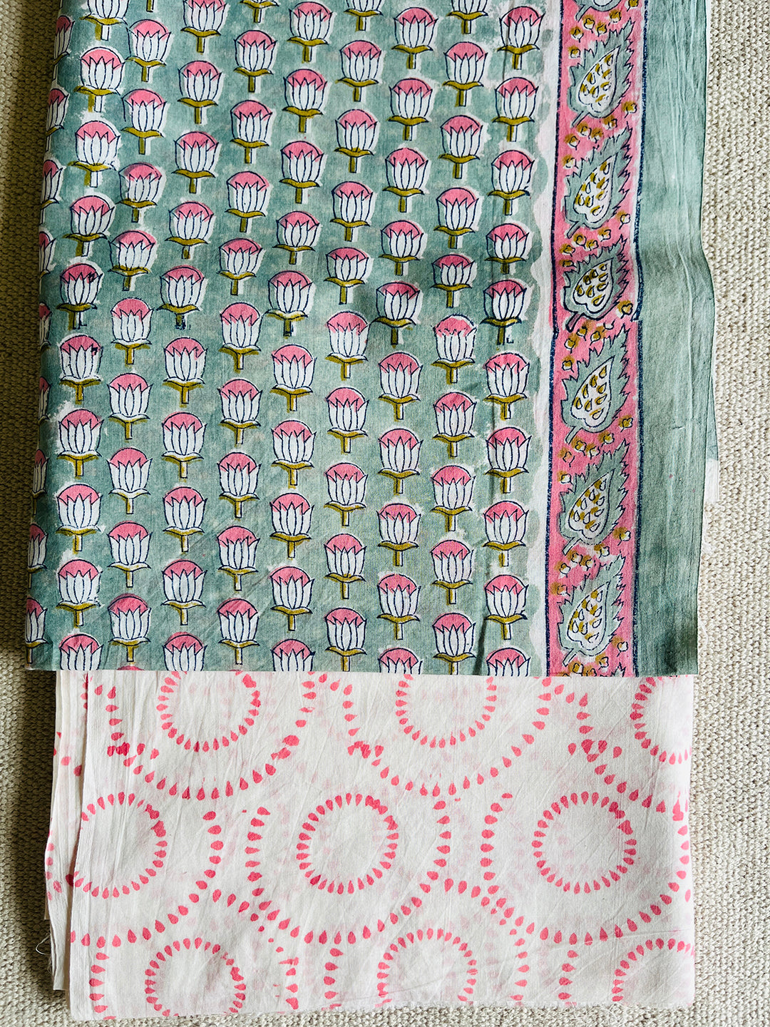 UNSTITCHED COTTON SUIT TOPAZ & PINK