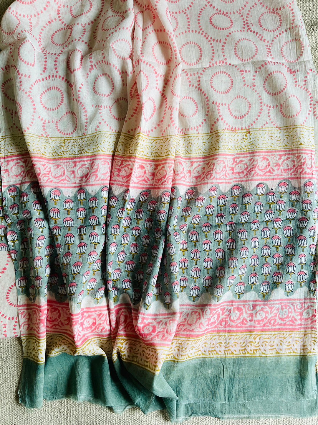 UNSTITCHED COTTON SUIT TOPAZ & PINK