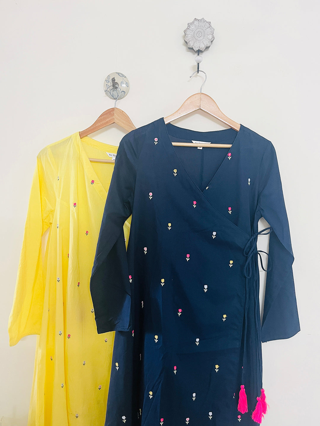 SALE- FLORAL EMBROIDERED ANGRAKHA YELLOW