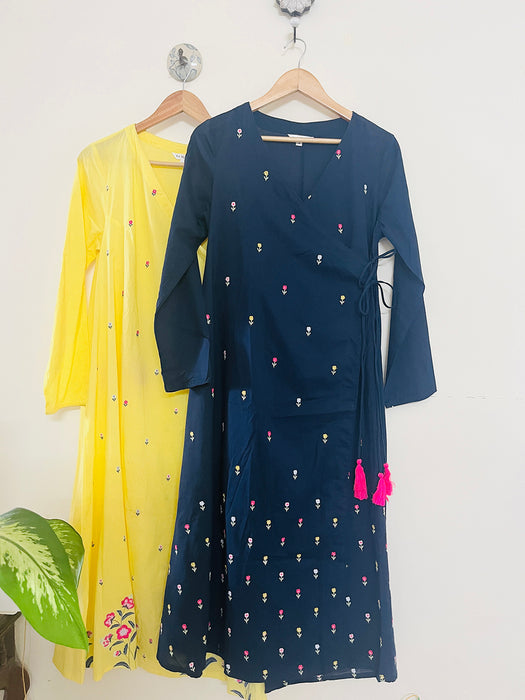 SALE- FLORAL EMBROIDERED ANGRAKHA YELLOW