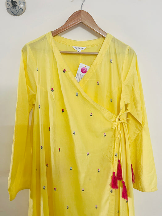 SALE- FLORAL EMBROIDERED ANGRAKHA YELLOW
