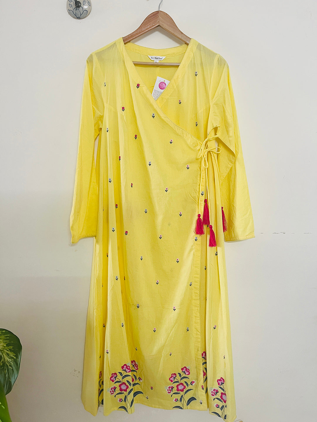 SALE- FLORAL EMBROIDERED ANGRAKHA YELLOW
