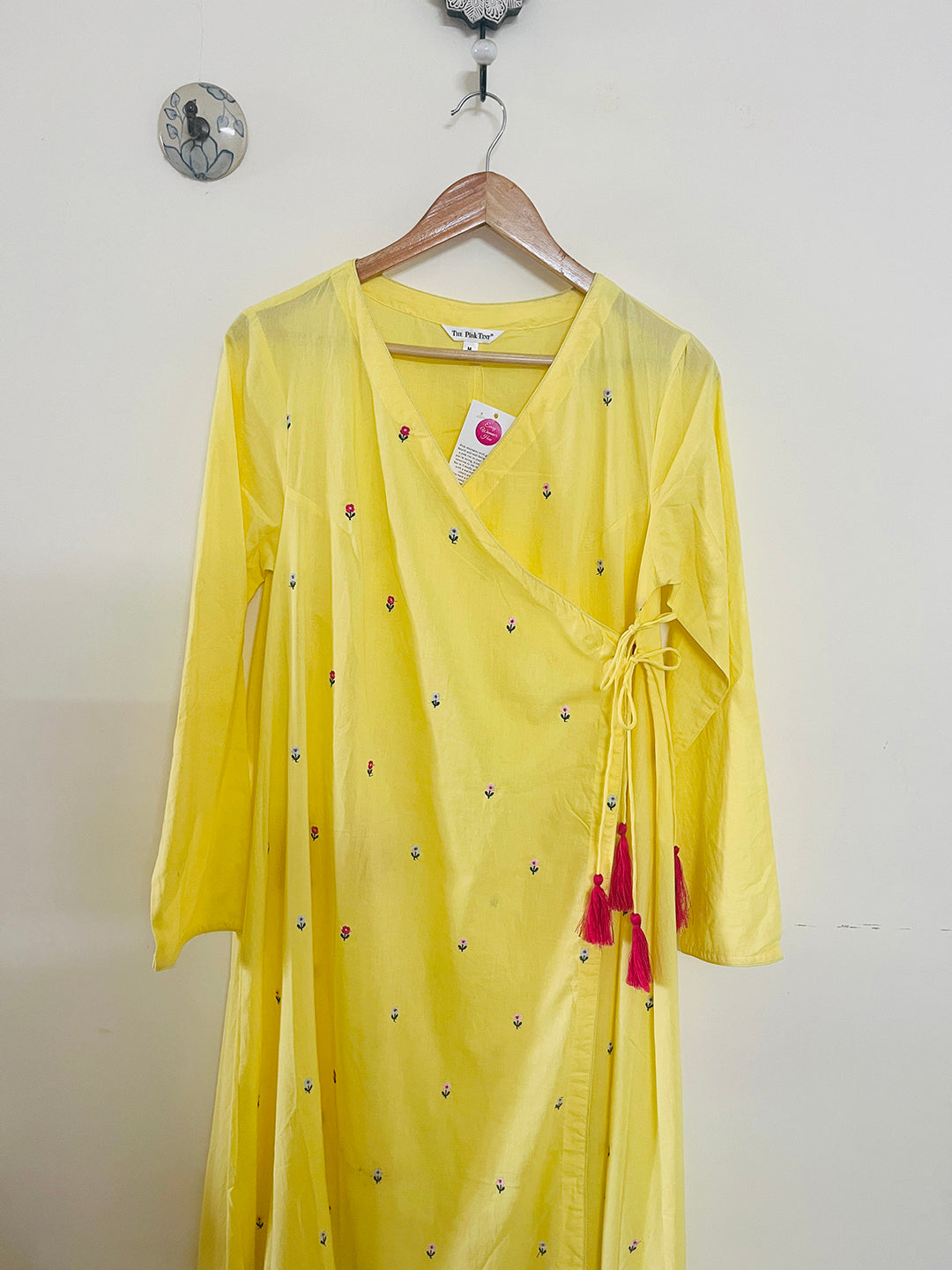 SALE- FLORAL EMBROIDERED ANGRAKHA YELLOW
