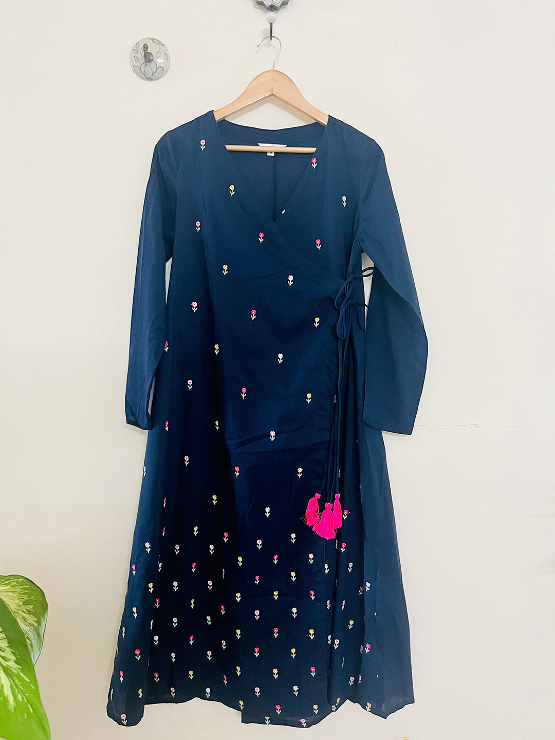 SALE- FLORAL EMBROIDERED ANGRAKHA MIDNIGHT-BLUE