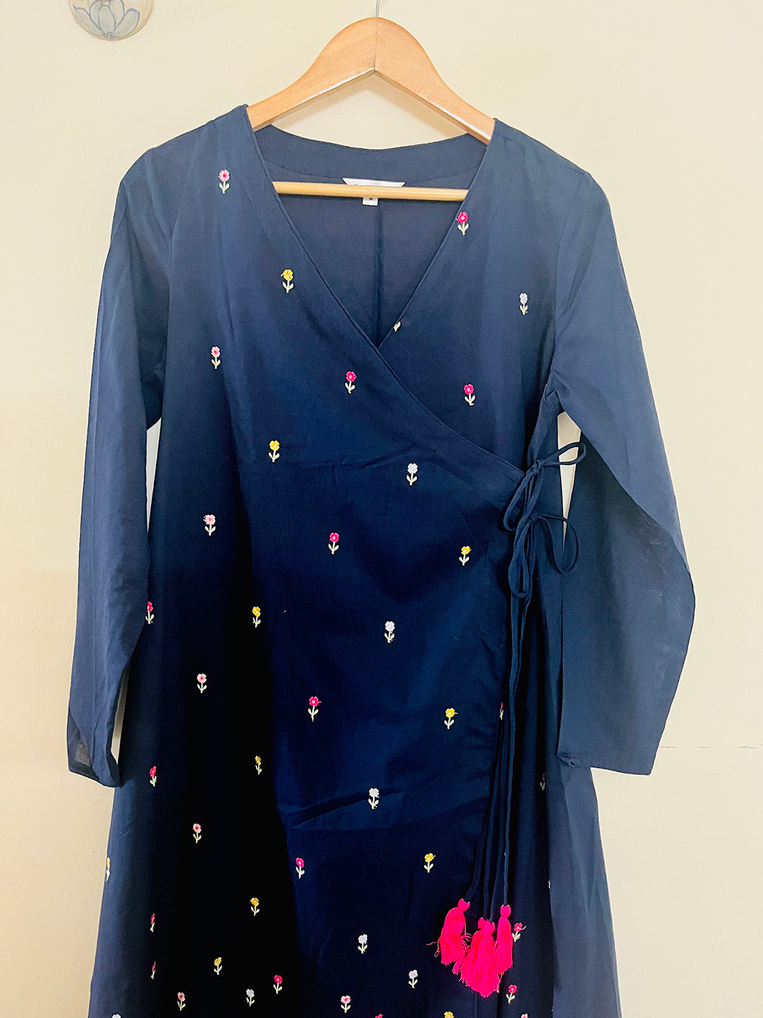 SALE- FLORAL EMBROIDERED ANGRAKHA MIDNIGHT-BLUE