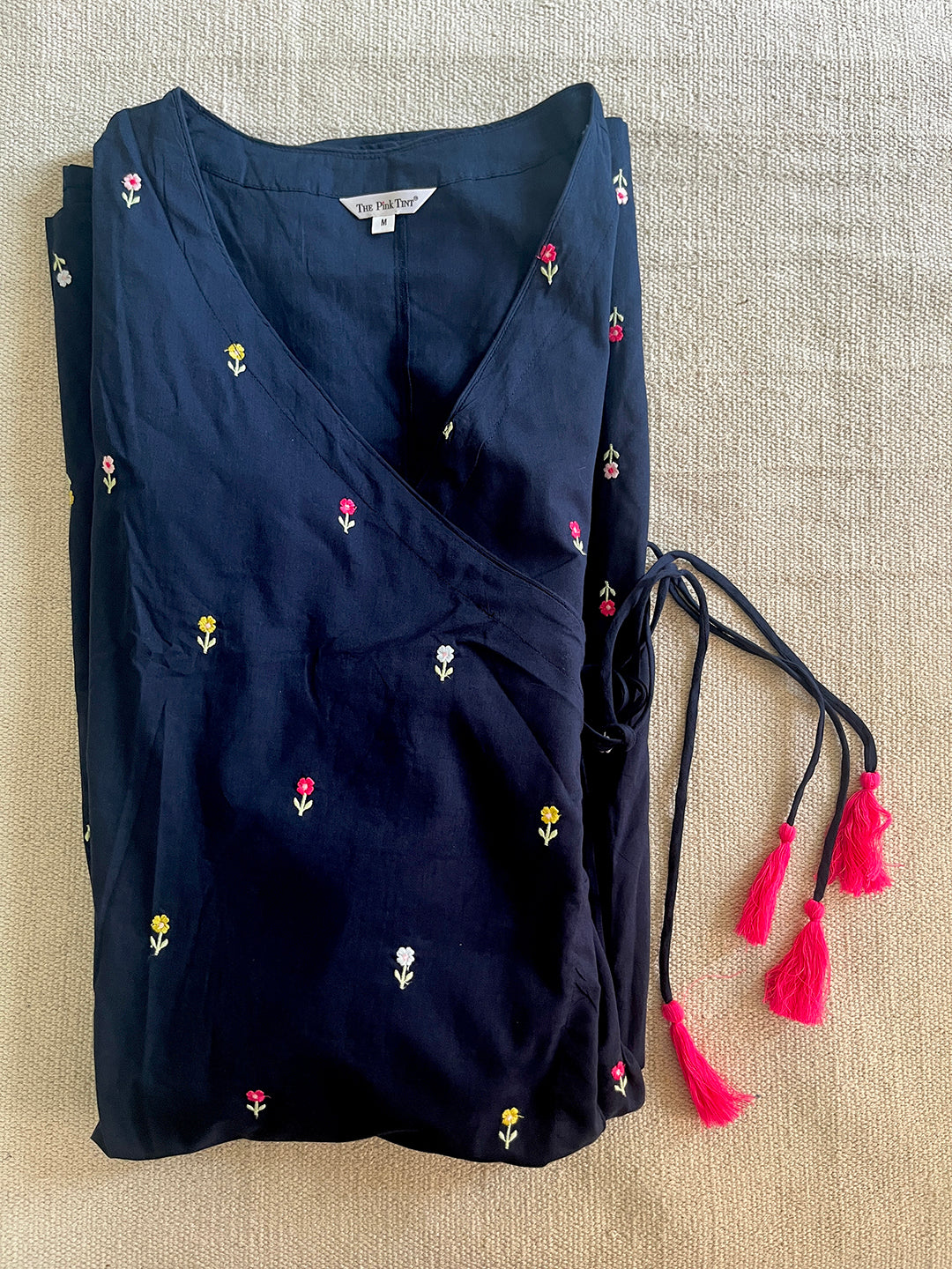 SALE- FLORAL EMBROIDERED ANGRAKHA MIDNIGHT-BLUE