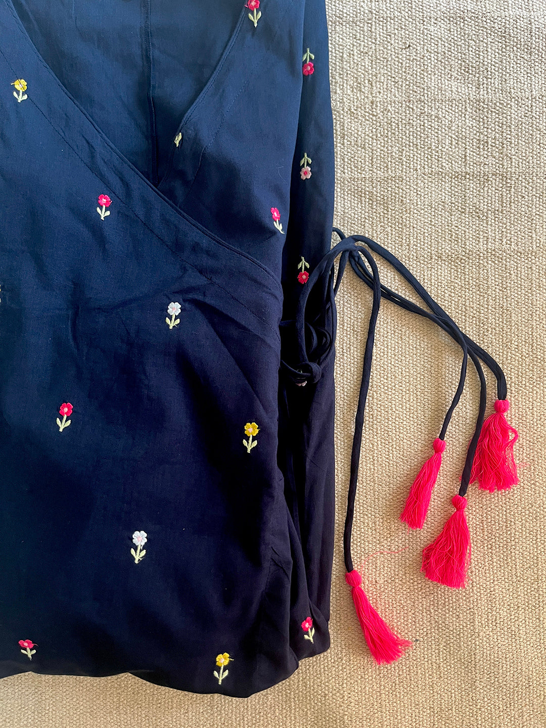 SALE- FLORAL EMBROIDERED ANGRAKHA MIDNIGHT-BLUE