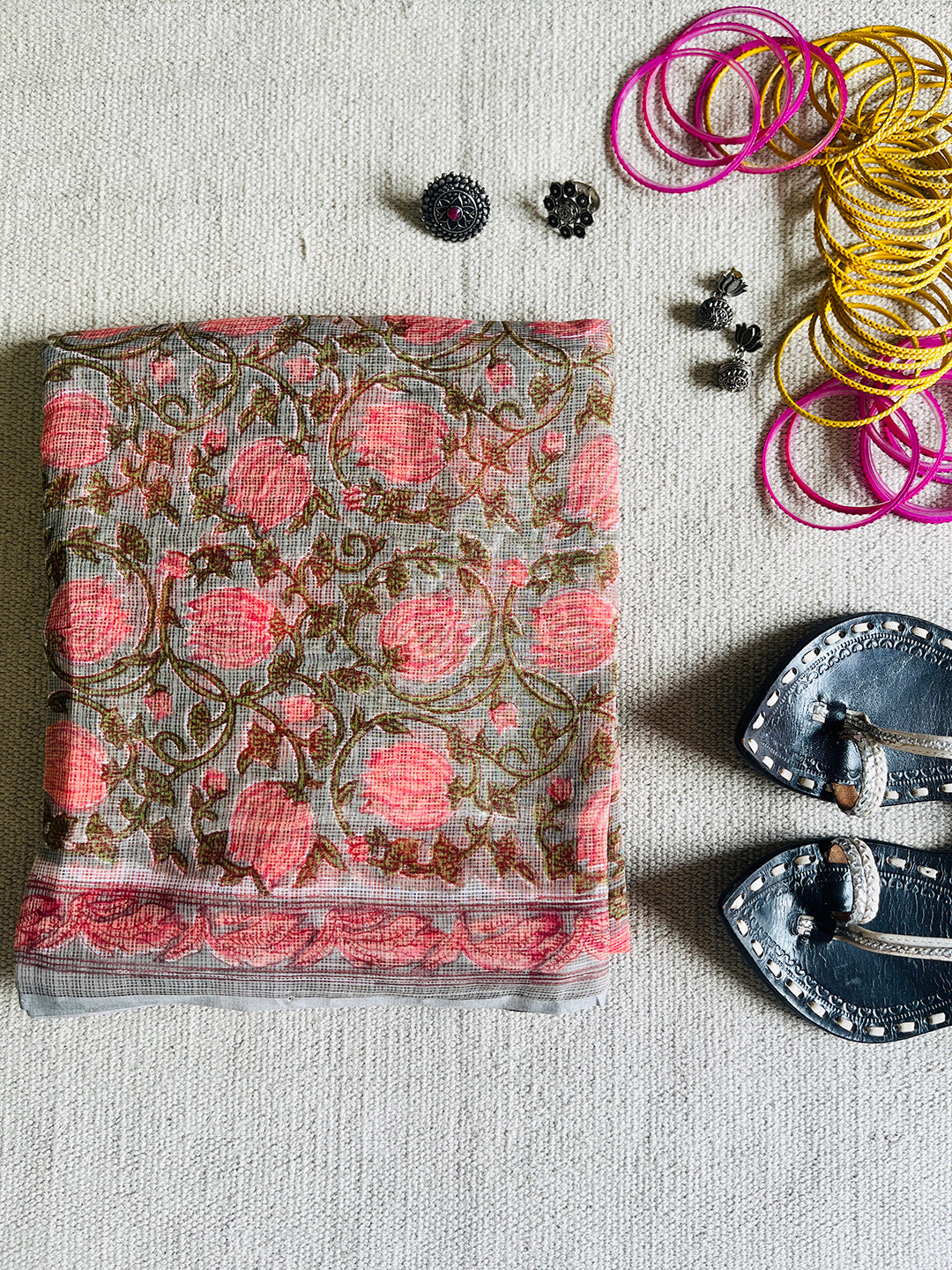 "GULABI FLOWER VALLEY" KOTA DORIA UNSTITCHED SUIT