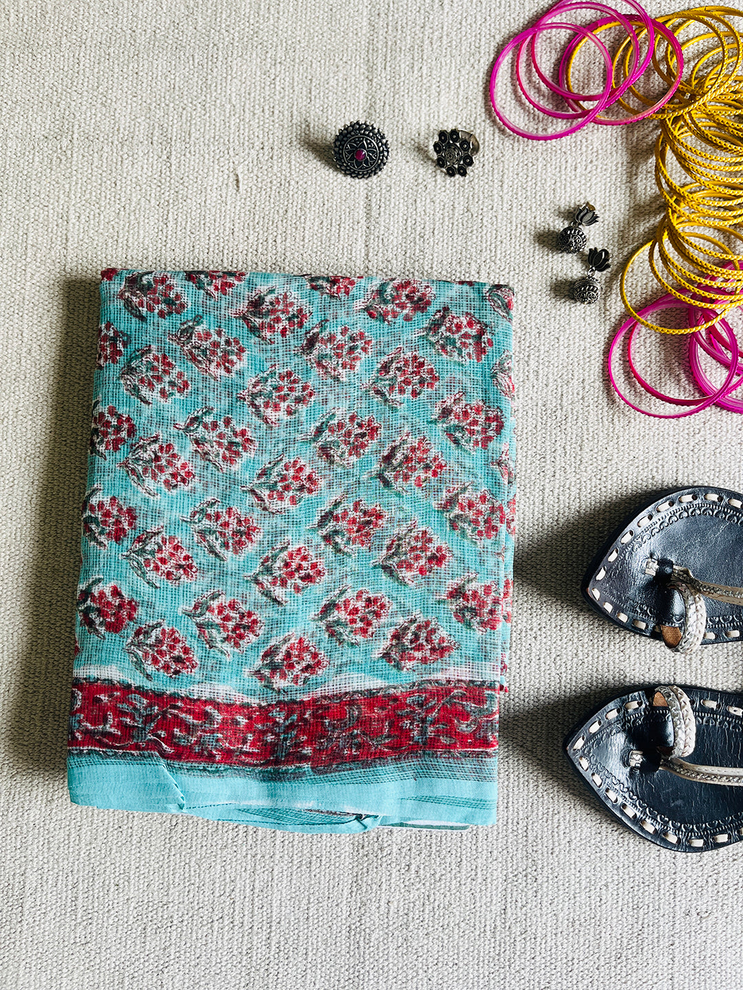 ALLOVER BOOTI KOTA DORIA UNSTITCHED SUIT- FIROZI