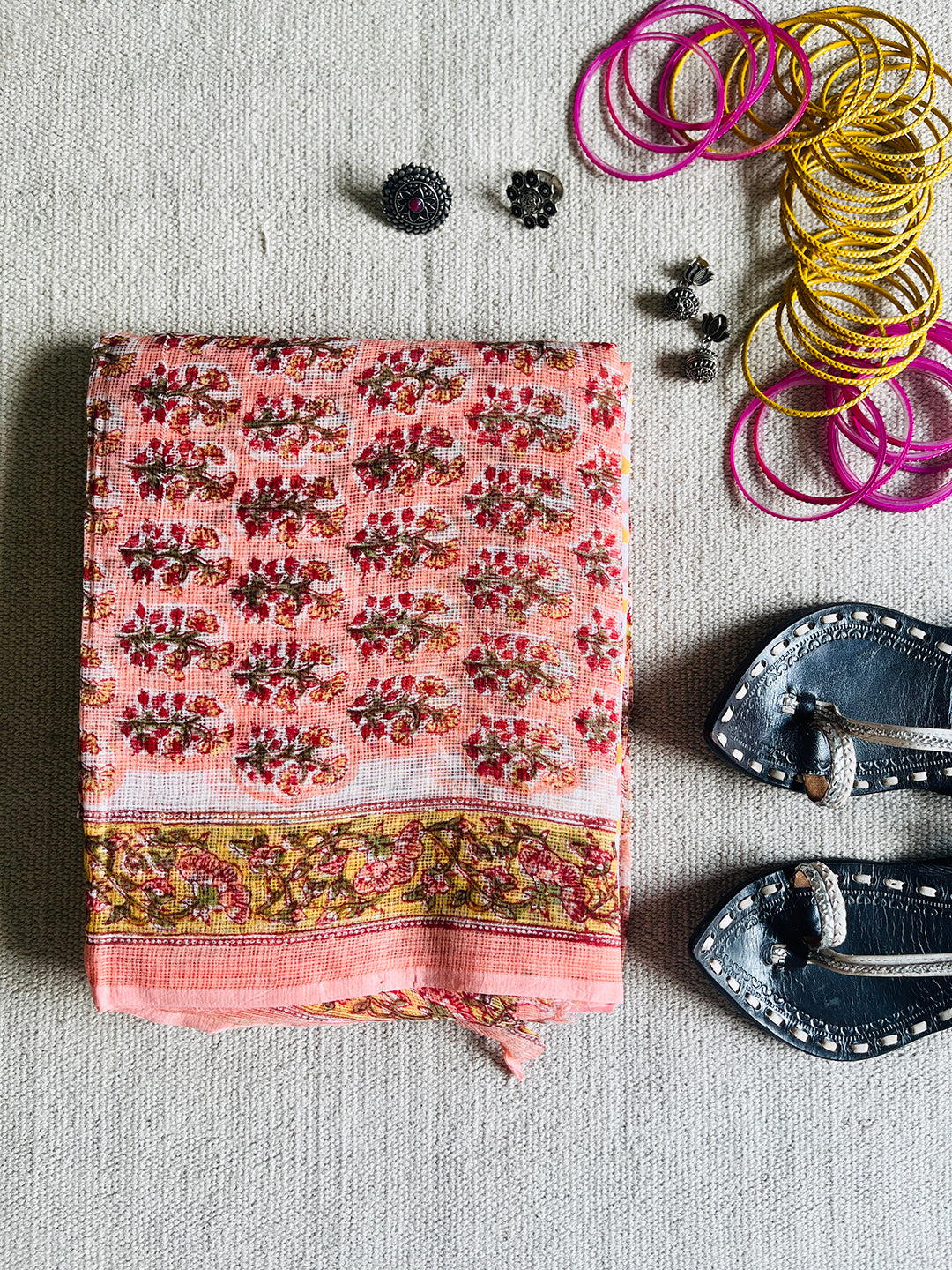 FLORAL BOOTIES KOTA DORIA UNSTITCHED SUIT- PEACHES & CREMES