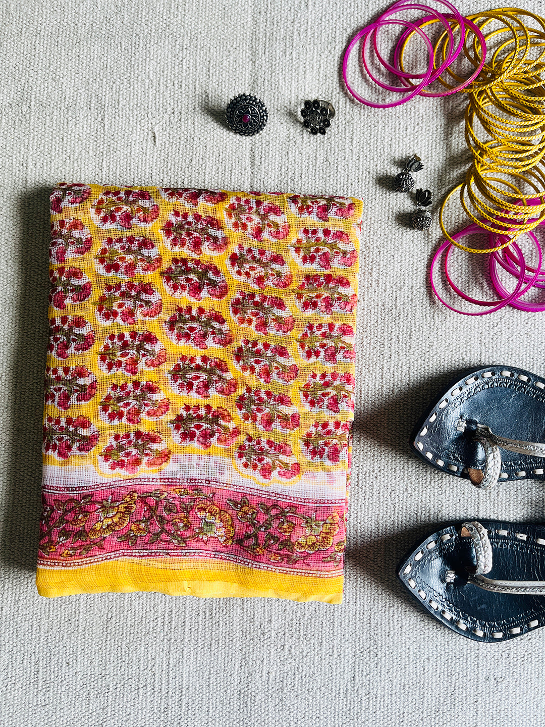 FLORAL BOOTIES KOTA DORIA UNSTITCHED SUIT- SUNSHINE