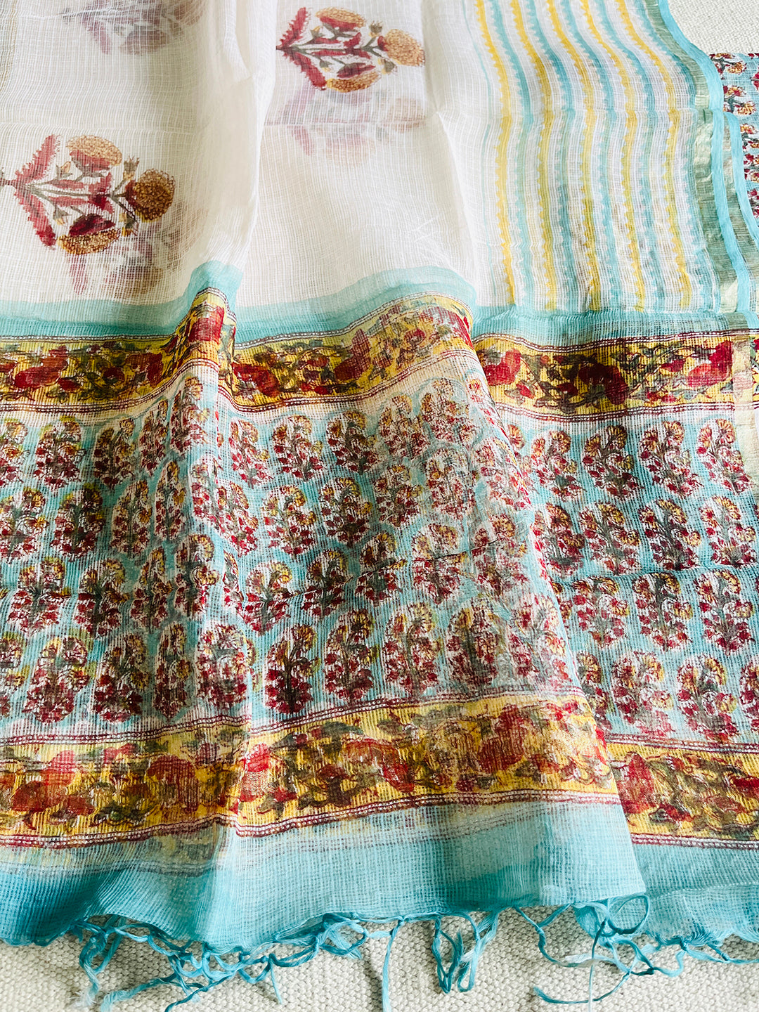 FLORAL BOOTIES KOTA DORIA UNSTITCHED SUIT- AASMANI