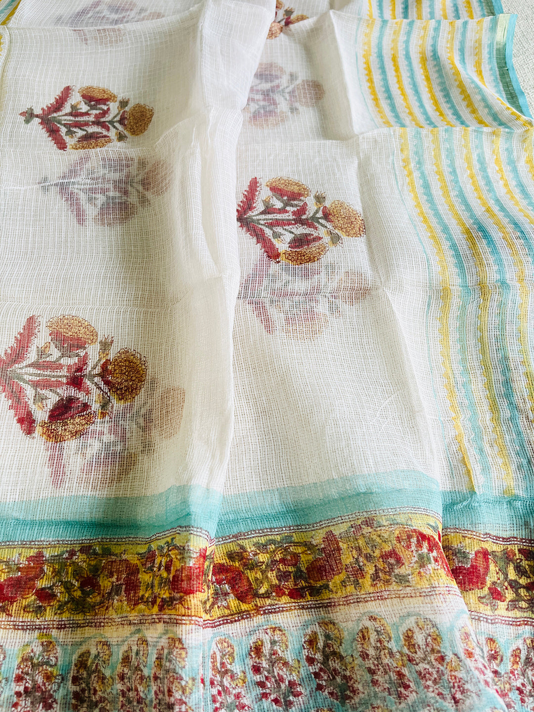 FLORAL BOOTIES KOTA DORIA UNSTITCHED SUIT- AASMANI