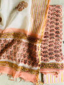 FLORAL BOOTIES KOTA DORIA UNSTITCHED SUIT- PEACHES & CREMES