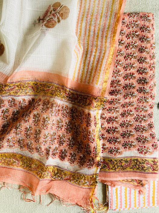FLORAL BOOTIES KOTA DORIA UNSTITCHED SUIT- PEACHES & CREMES