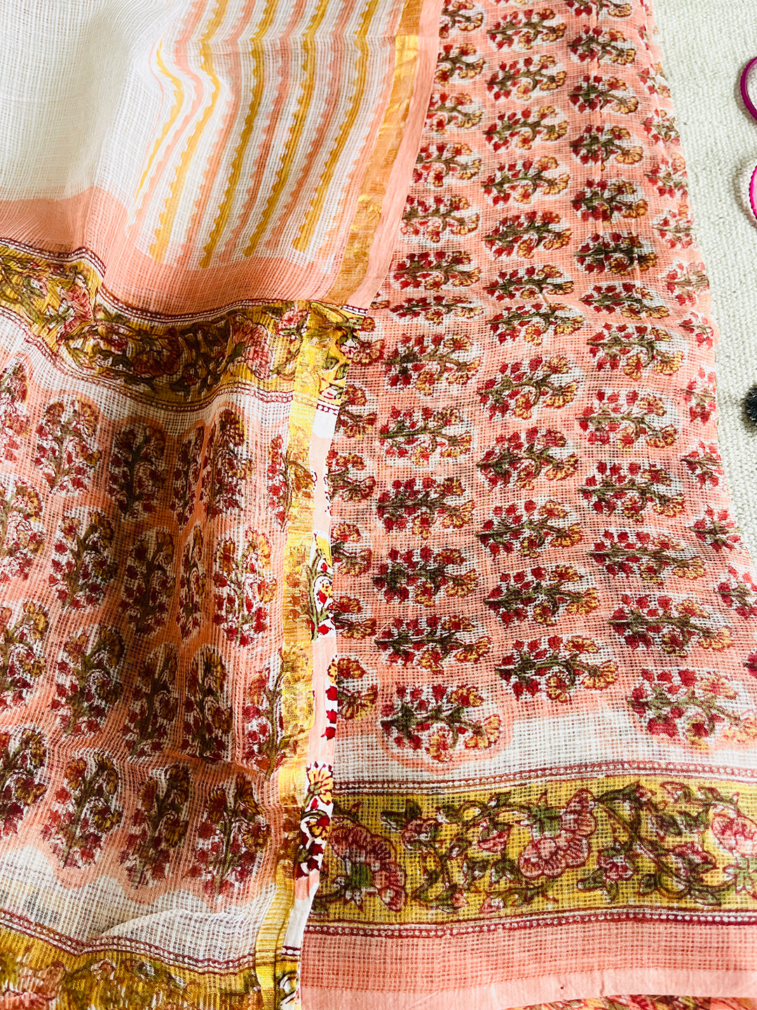 FLORAL BOOTIES KOTA DORIA UNSTITCHED SUIT- PEACHES & CREMES