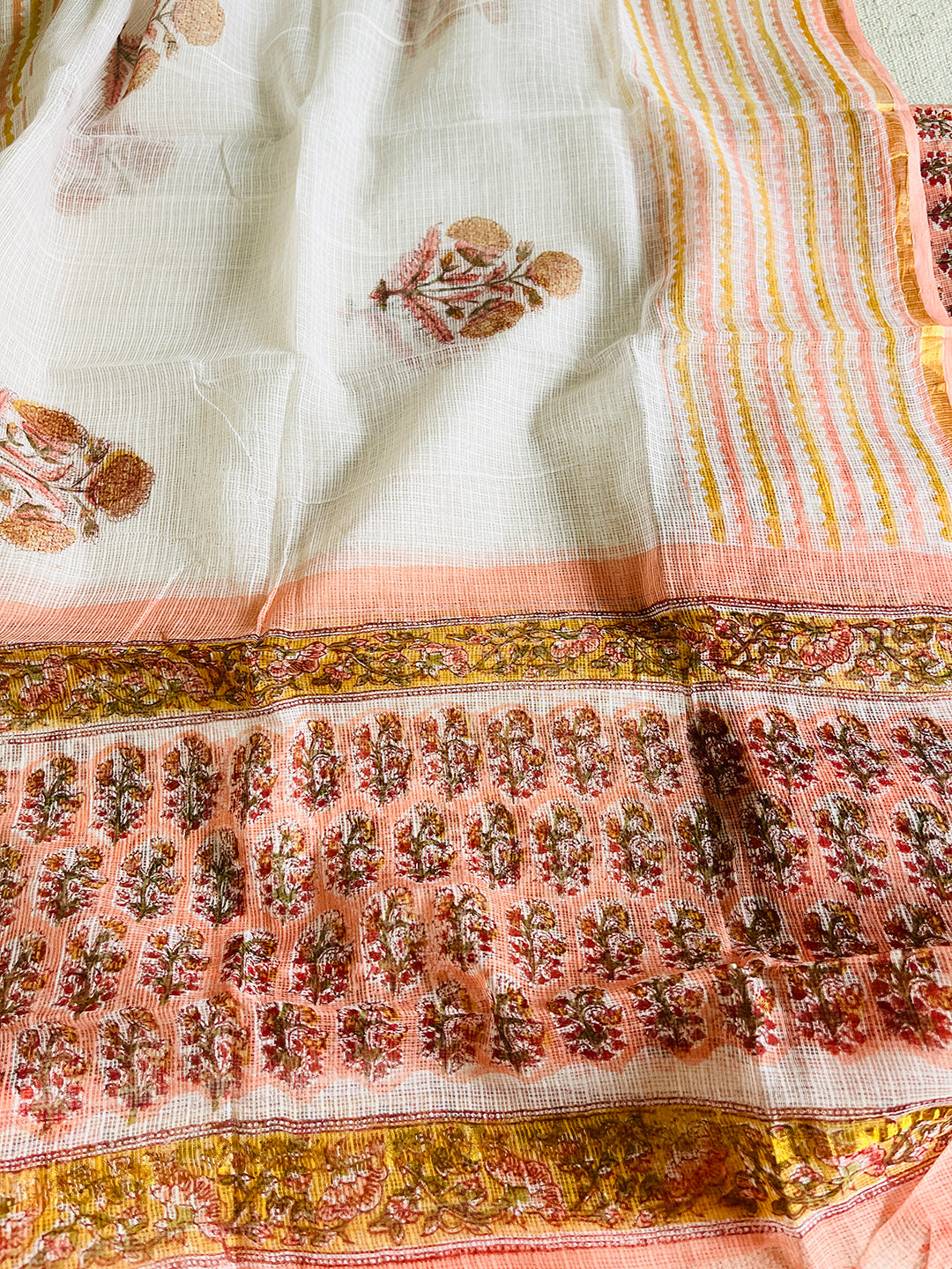 FLORAL BOOTIES KOTA DORIA UNSTITCHED SUIT- PEACHES & CREMES