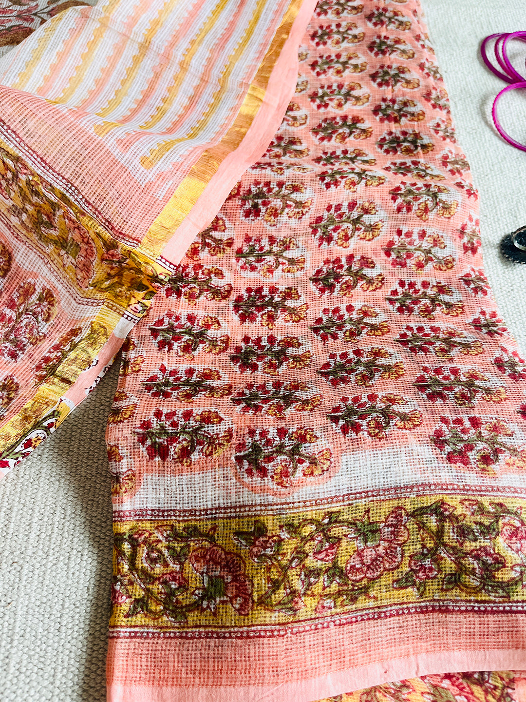 FLORAL BOOTIES KOTA DORIA UNSTITCHED SUIT- PEACHES & CREMES