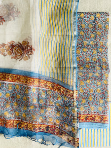 LOTUS JAAL KOTA DORIA UNSTITCHED SUIT- BLUE
