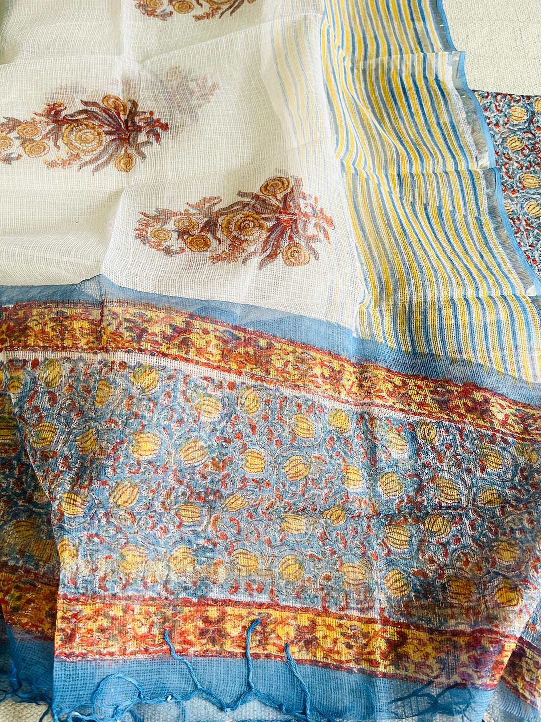 LOTUS JAAL KOTA DORIA UNSTITCHED SUIT- BLUE