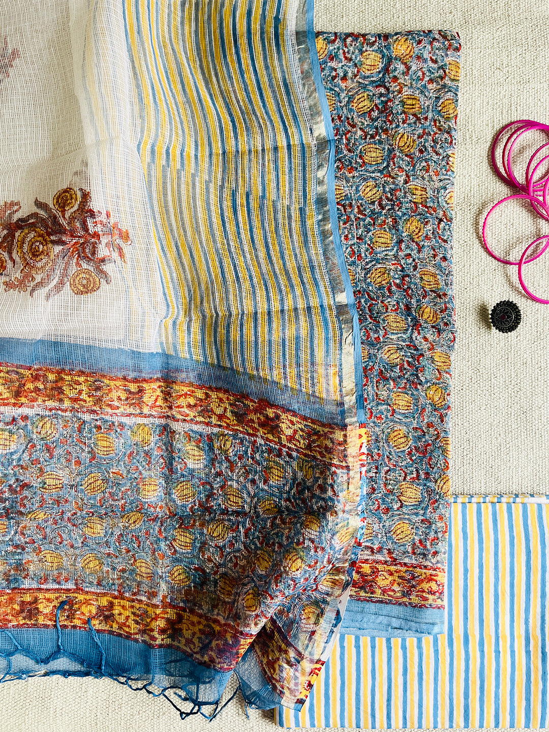 LOTUS JAAL KOTA DORIA UNSTITCHED SUIT- BLUE