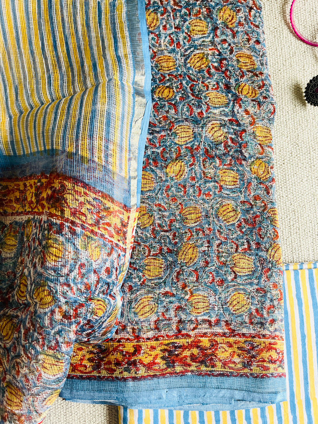 LOTUS JAAL KOTA DORIA UNSTITCHED SUIT- BLUE