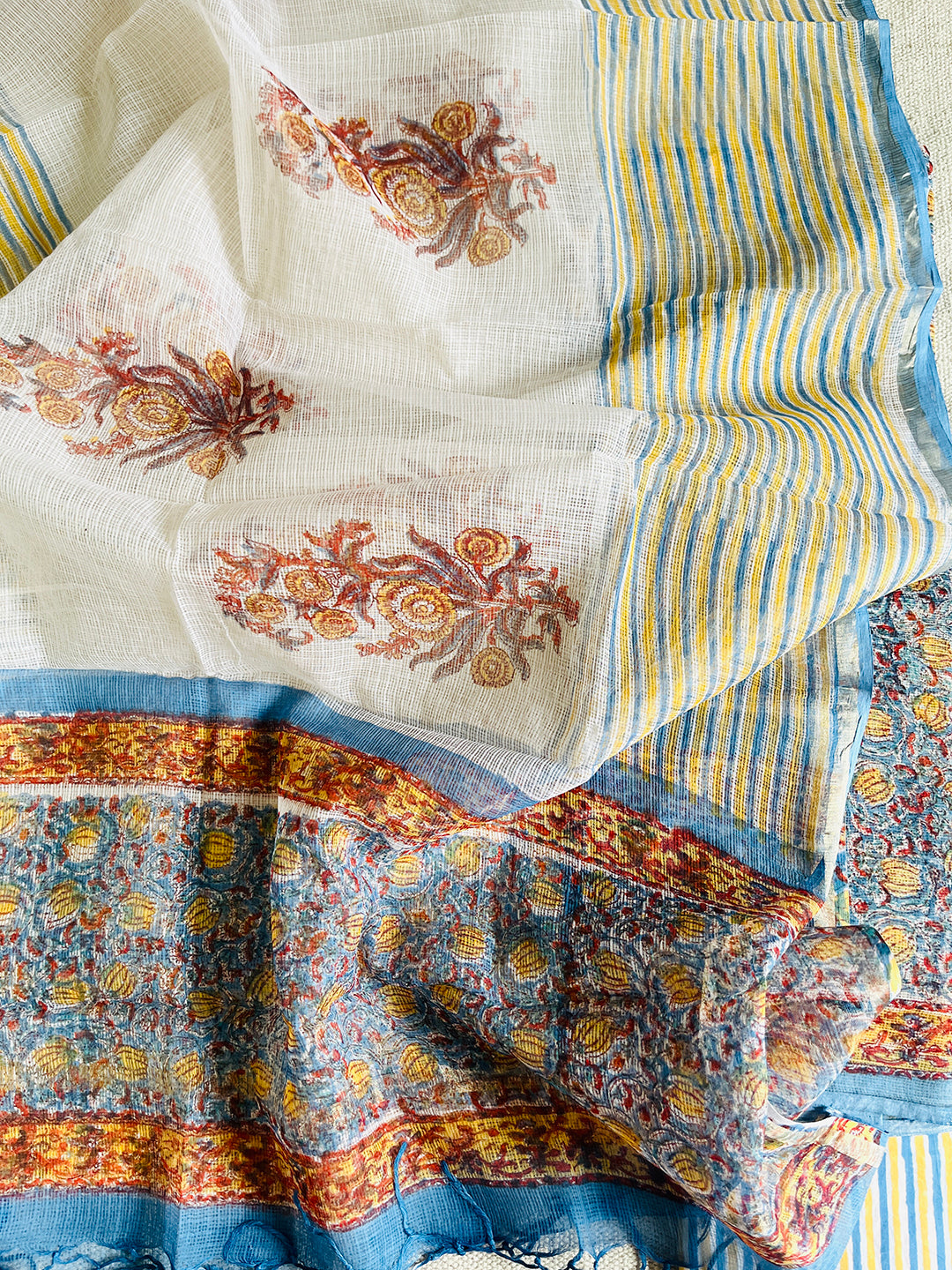 LOTUS JAAL KOTA DORIA UNSTITCHED SUIT- BLUE