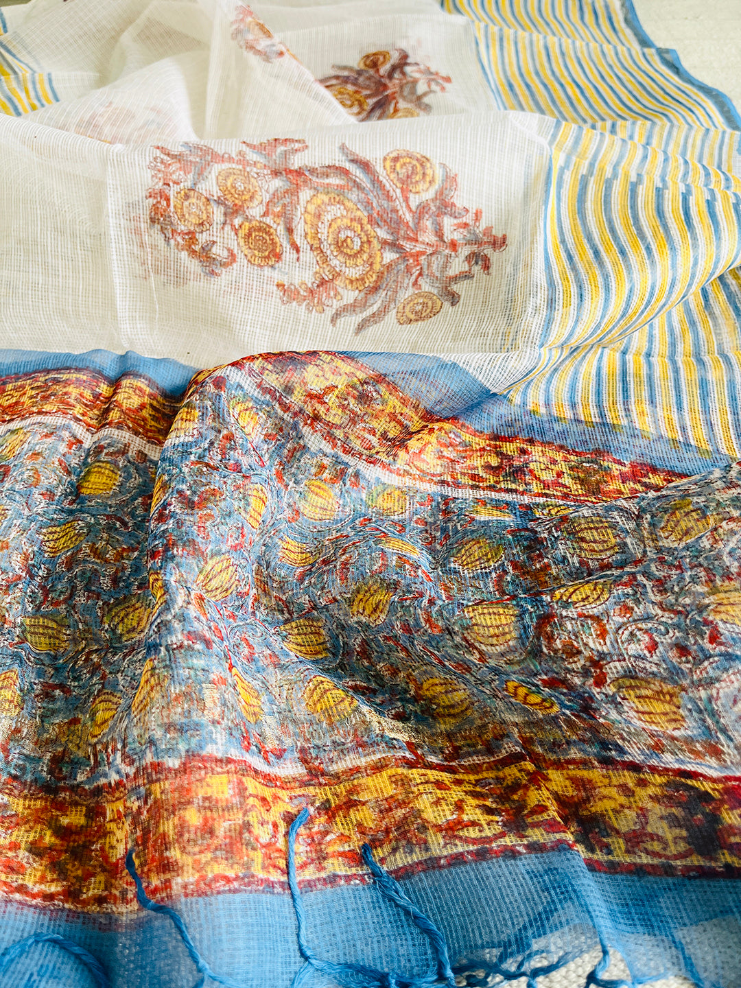 LOTUS JAAL KOTA DORIA UNSTITCHED SUIT- BLUE