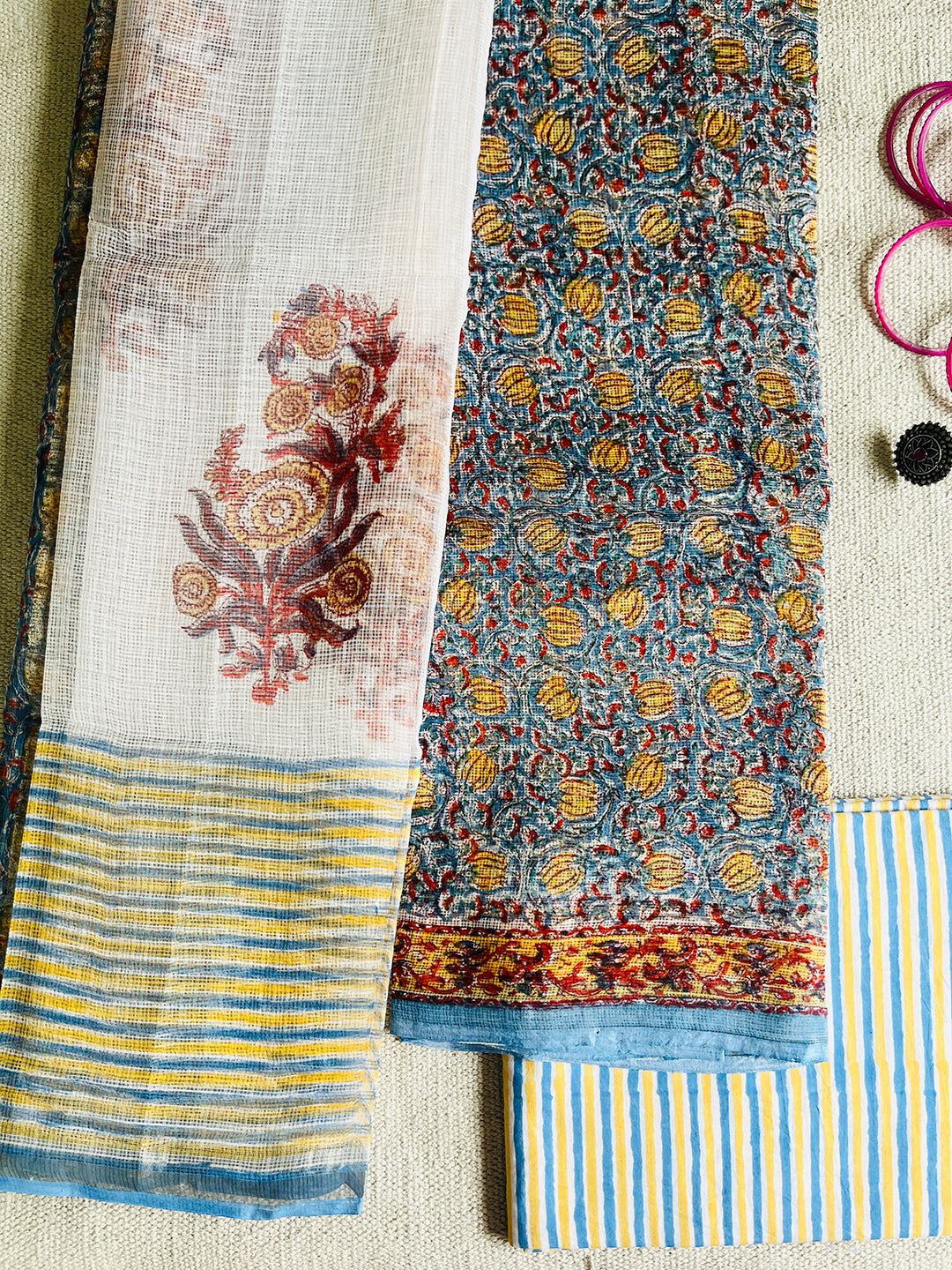 LOTUS JAAL KOTA DORIA UNSTITCHED SUIT- BLUE