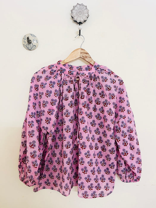 HAND-BLOCK PRINTED BLOUSON TOP (FREE-SIZE)