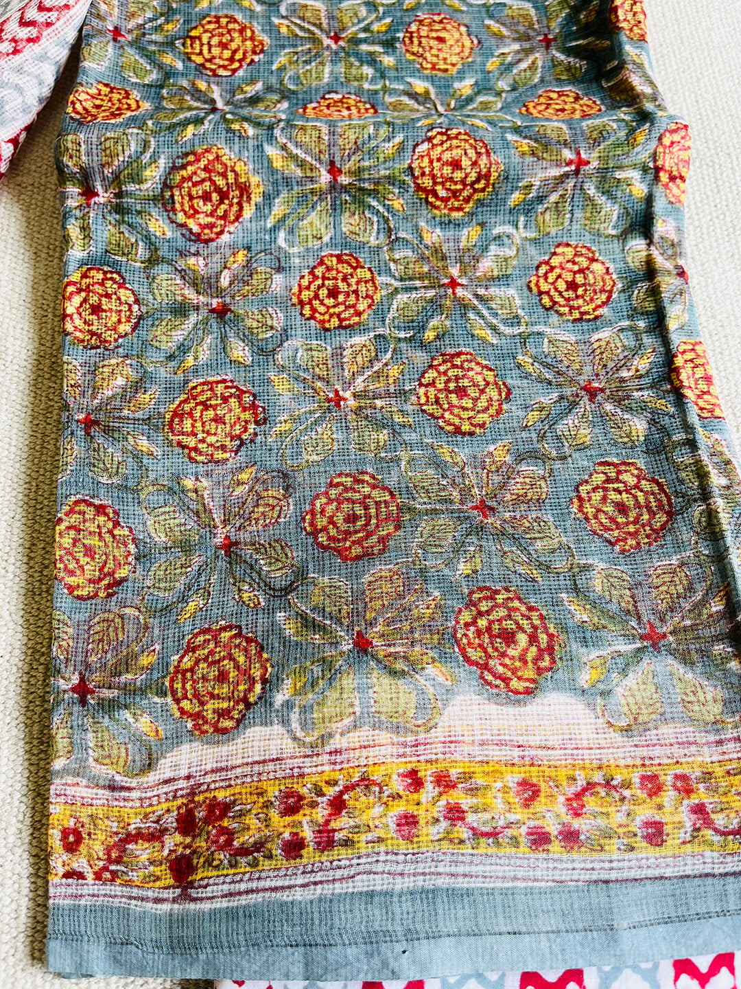 ALLOVER PRINT KOTA DORIA UNSTITCHED SUIT- STEEL BLUE