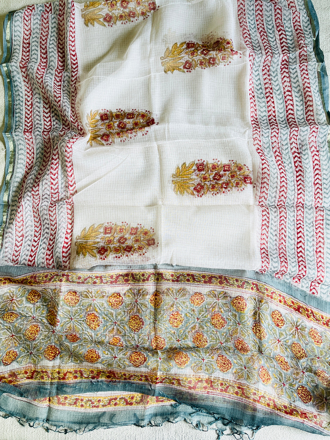 ALLOVER PRINT KOTA DORIA UNSTITCHED SUIT- STEEL BLUE