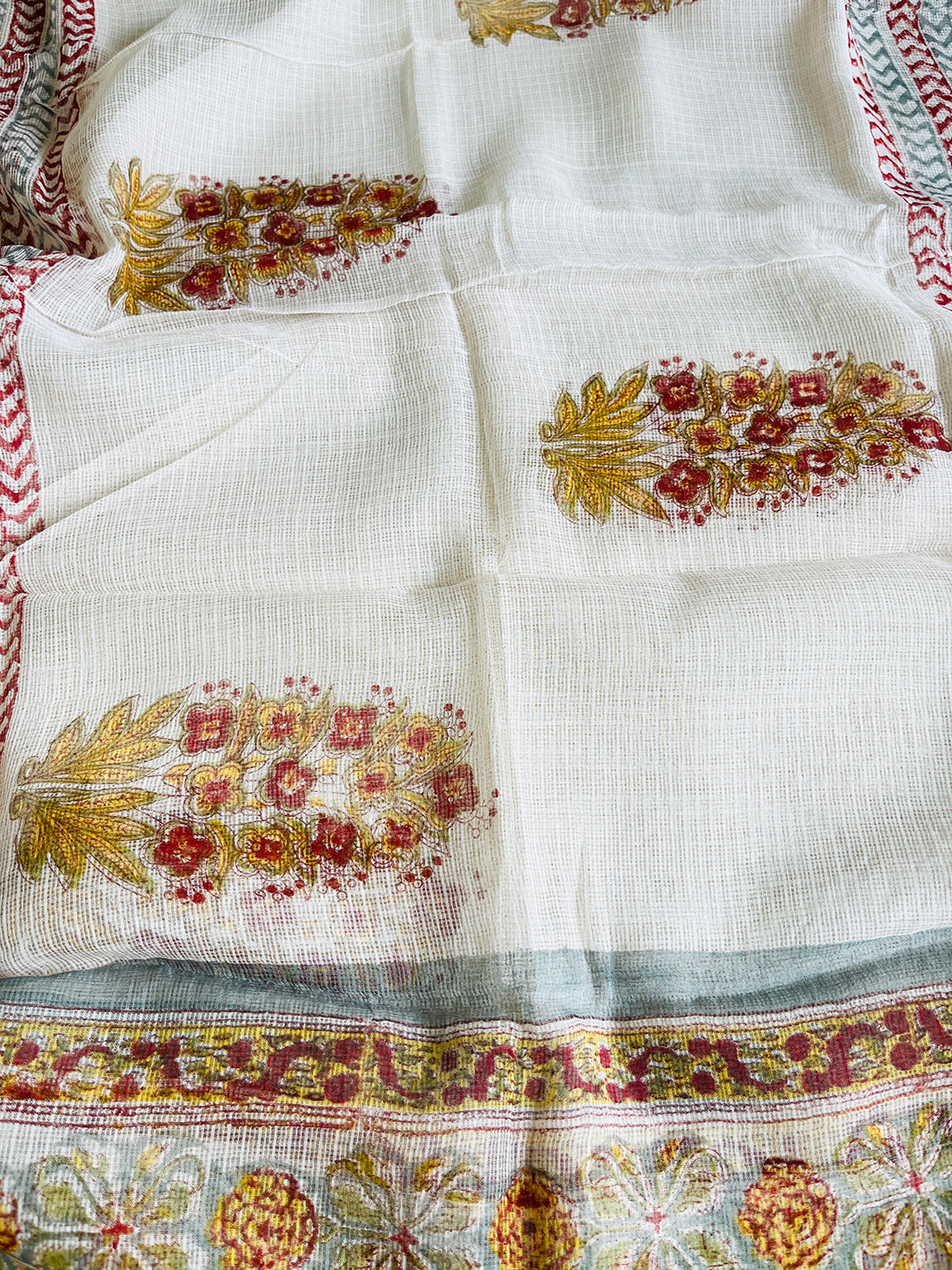 ALLOVER PRINT KOTA DORIA UNSTITCHED SUIT- STEEL BLUE